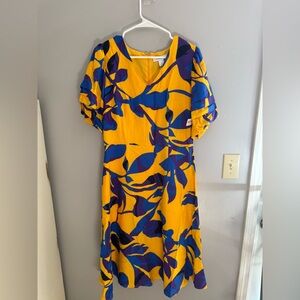 Liz Claiborne Womens A Line Short Ruffled Puff Sleeve Floral MIDI Dress SZ 8 New